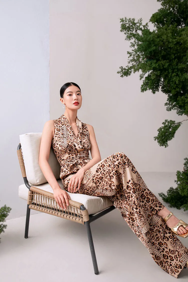 Rosemary Brown Leopard Belted Wide Leg Jumpsuit