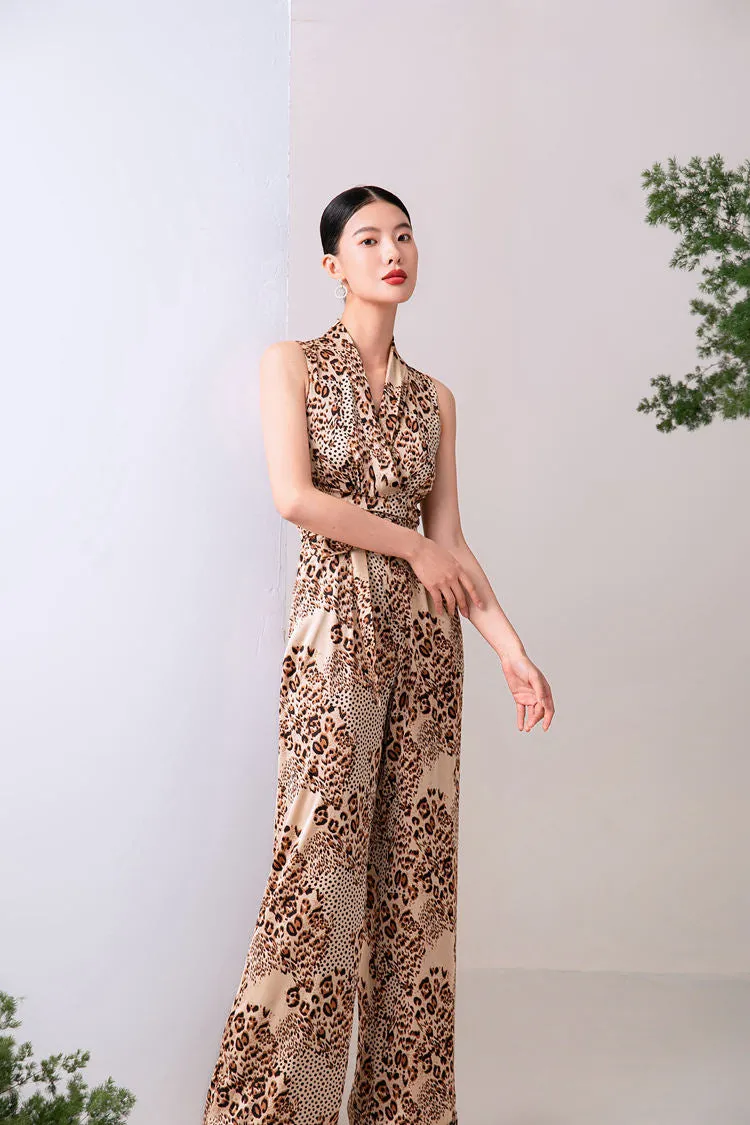 Rosemary Brown Leopard Belted Wide Leg Jumpsuit