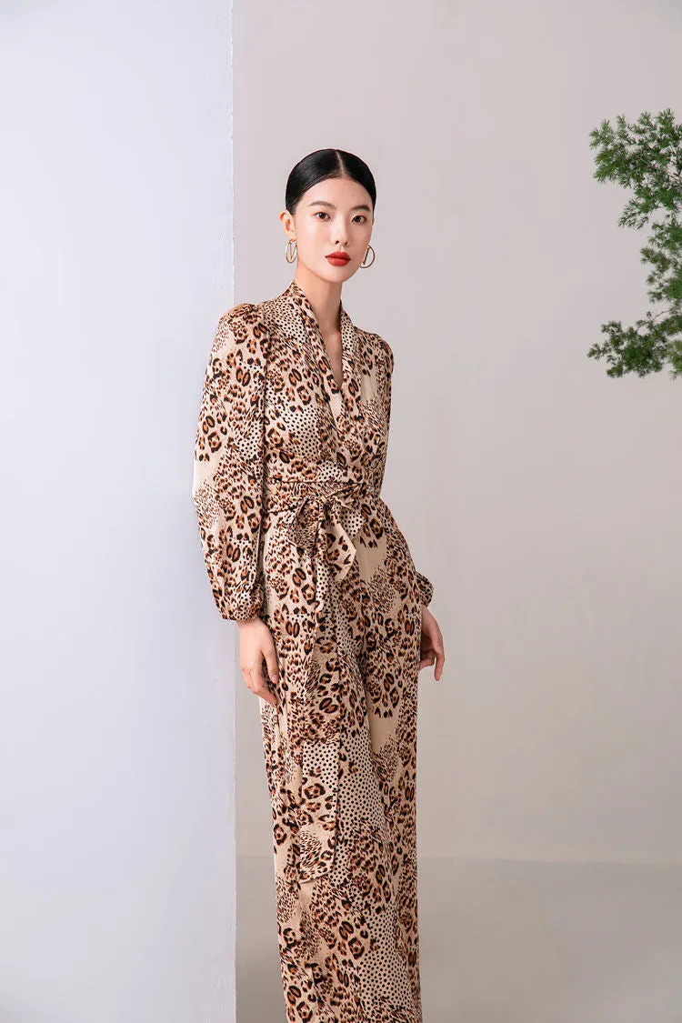 Rosemary Brown Leopard Belted Wide Leg Jumpsuit