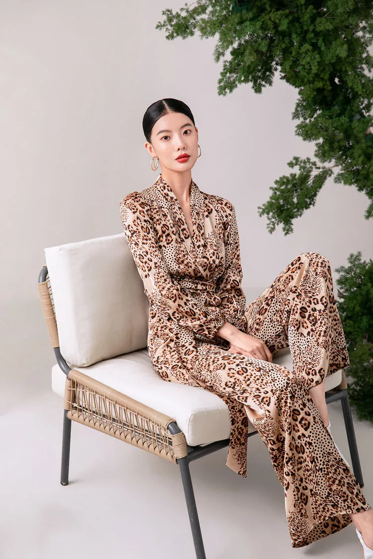 Rosemary Brown Leopard Belted Wide Leg Jumpsuit