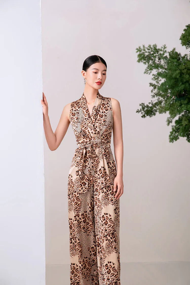 Rosemary Brown Leopard Belted Wide Leg Jumpsuit