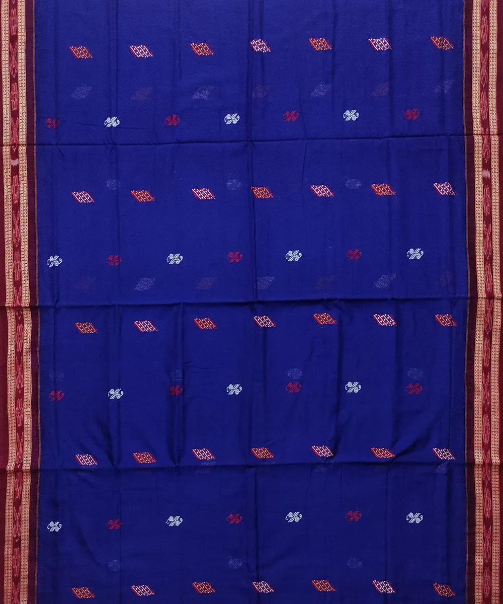 Royal blue maroon cotton handloom bomkai saree