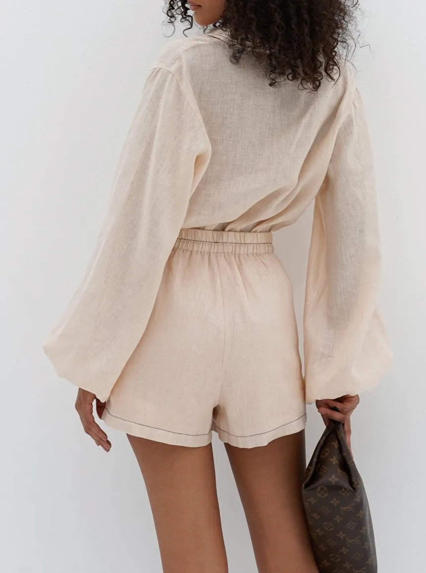 Rue Contrast Linen Shorts | Blush