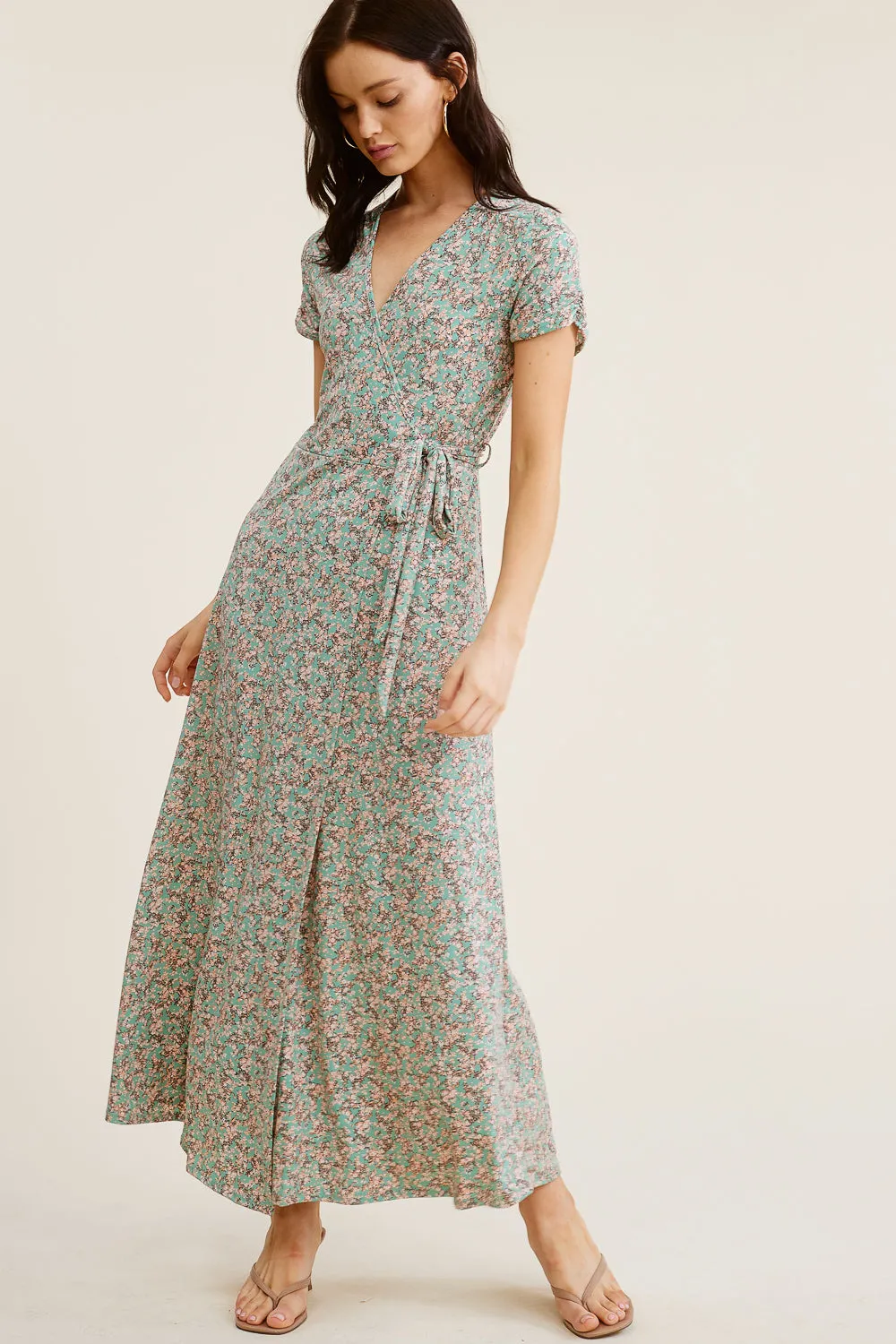 Sage Floral Wrap Dress