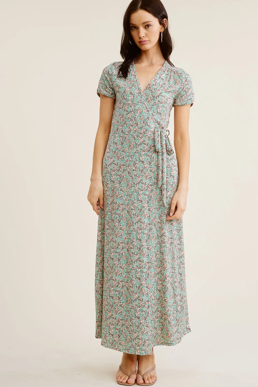 Sage Floral Wrap Dress