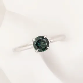 Sara Ring 0.82ct Teal Blue Green Round Queensland Sapphire, 14k White Gold (One of a kind)