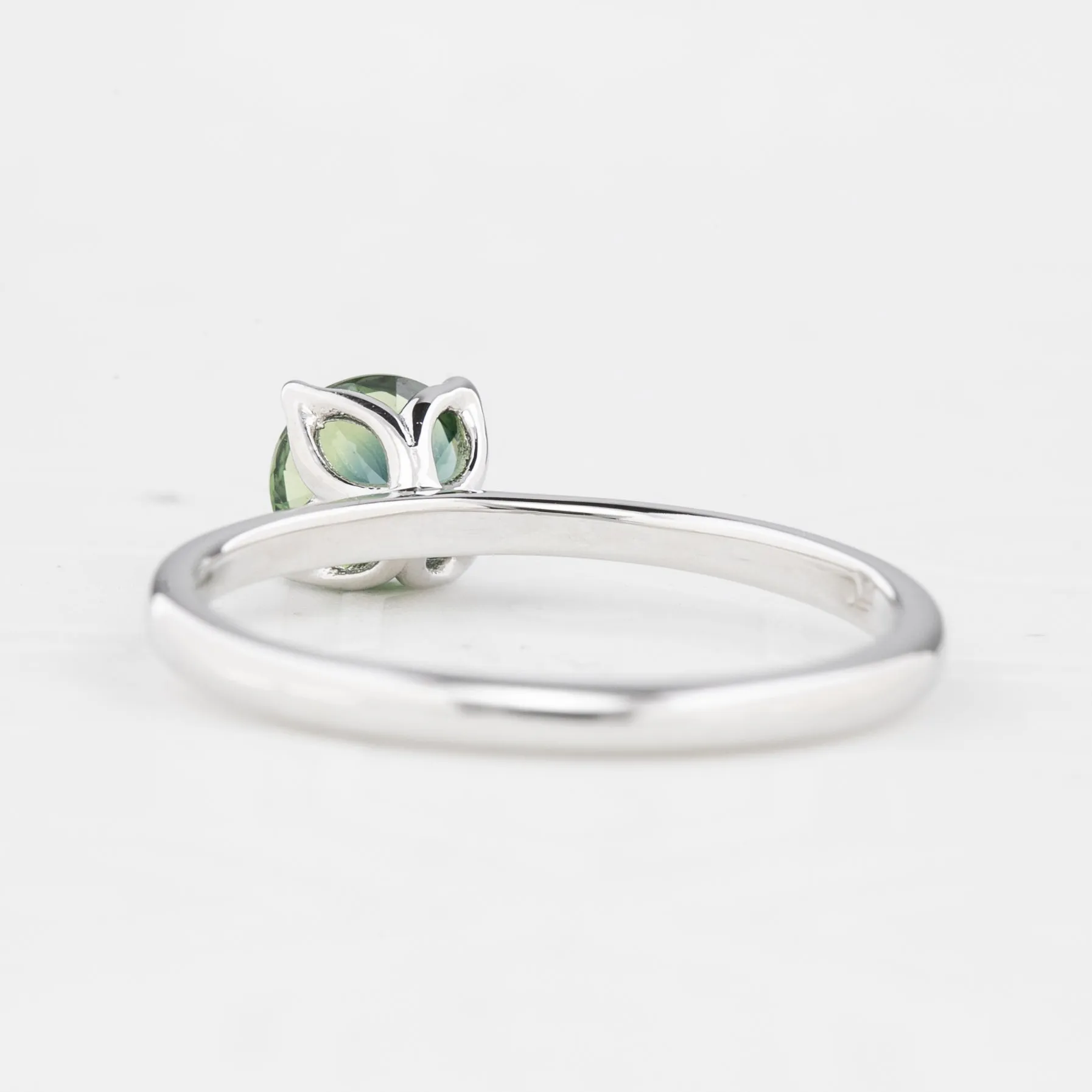 Sara Ring 0.82ct Teal Blue Green Round Queensland Sapphire, 14k White Gold (One of a kind)