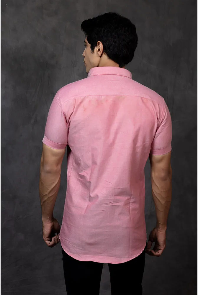 Short Sleeve Shirt - Men Casual Plain Light Red Shirt