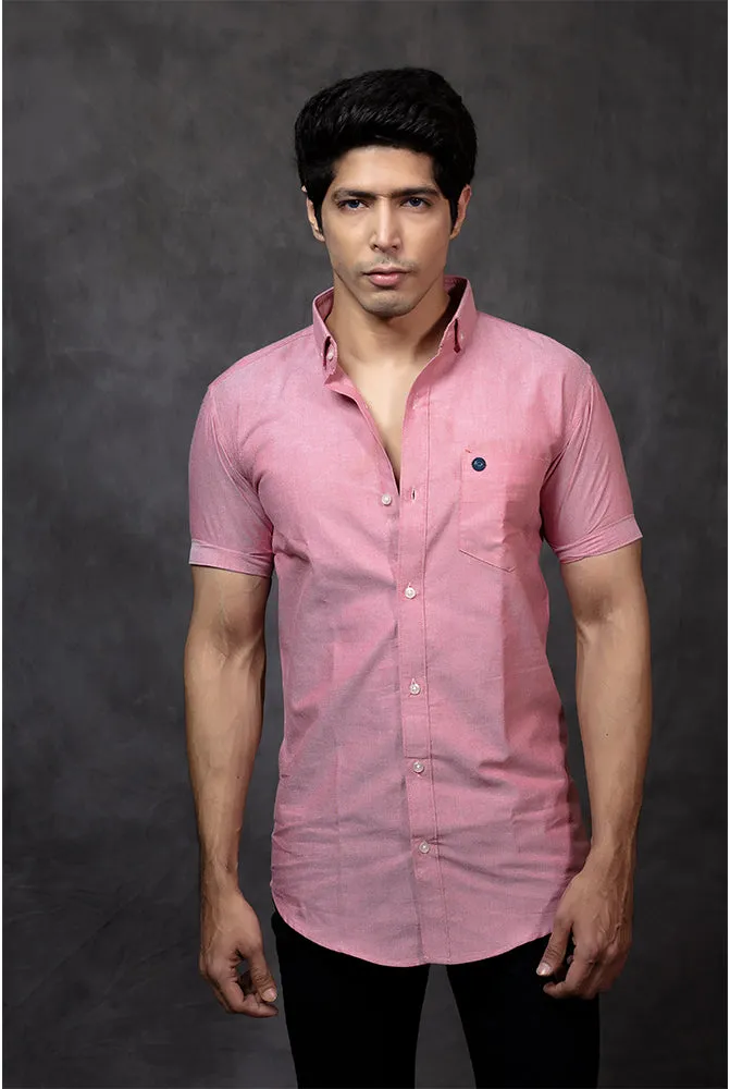 Short Sleeve Shirt - Men Casual Plain Light Red Shirt