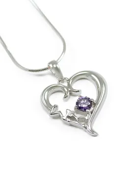 Sigma Kappa Sterling Silver Heart Pendant with Purple Crystal