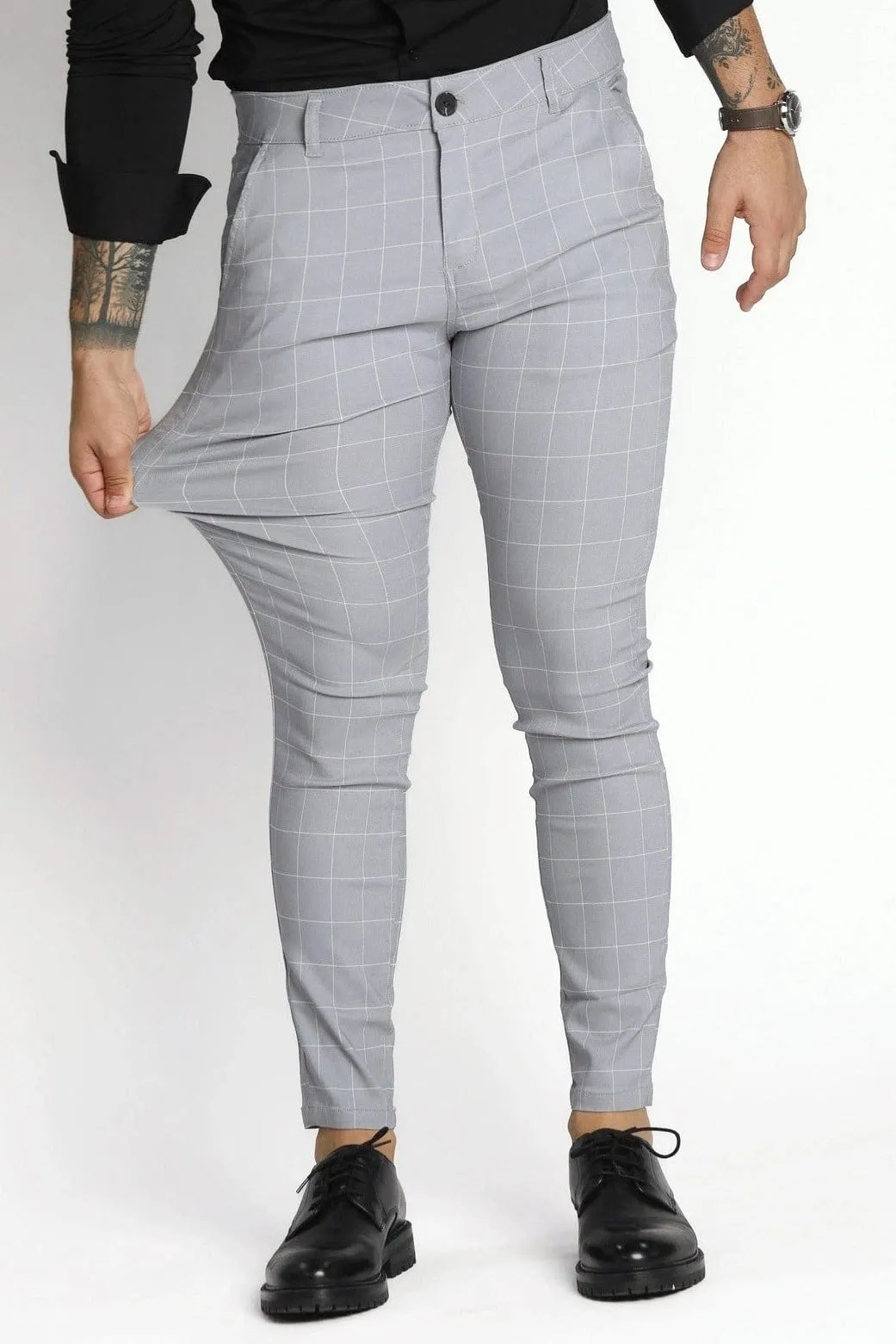 Silver Checkered Dress Pants