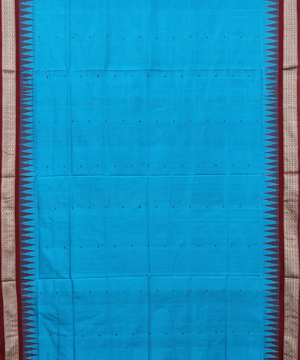 Sky Blue maroon Silk Handwoven Bomkai Saree