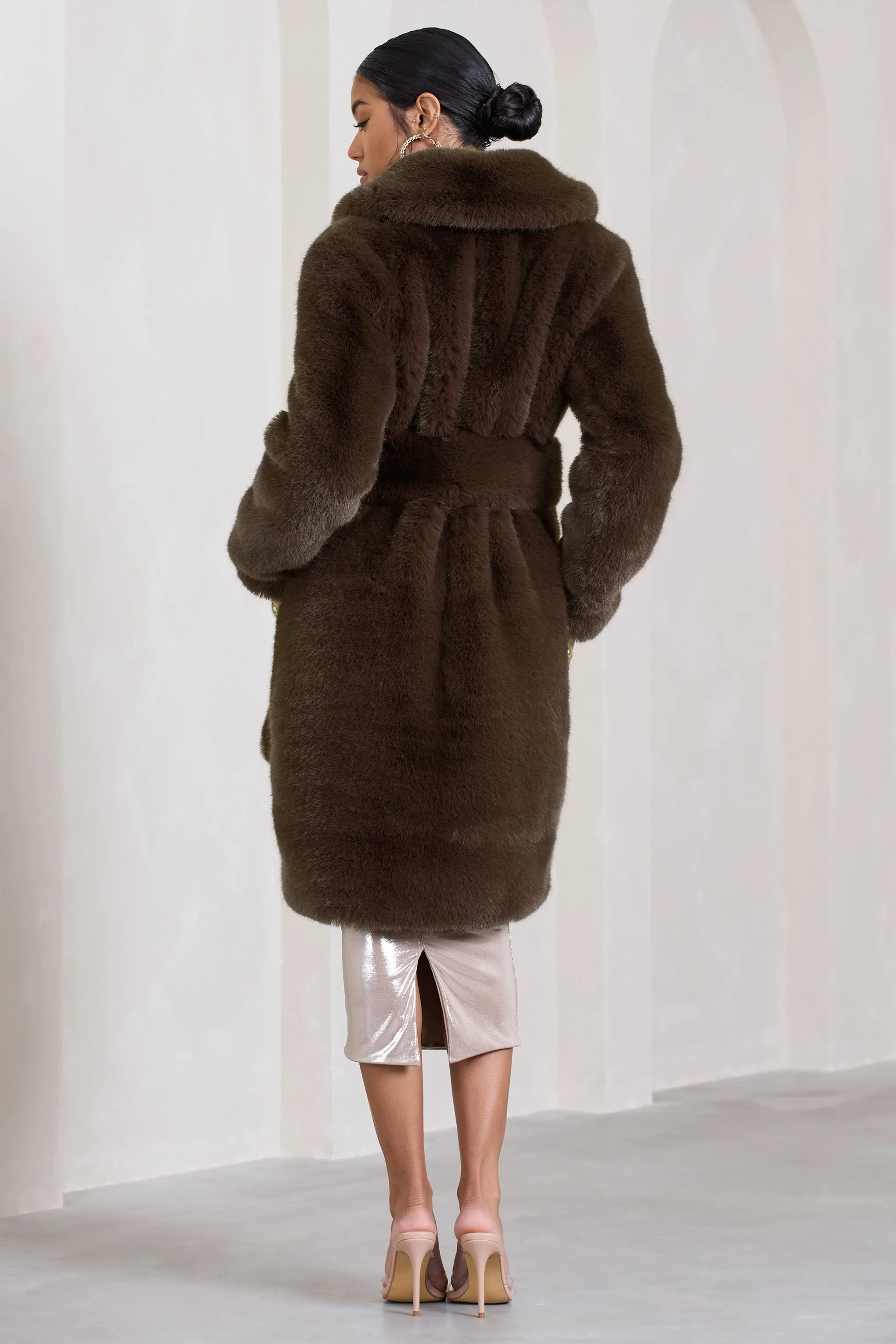 Slopeside | Brown Long Belted Faux Fur Coat