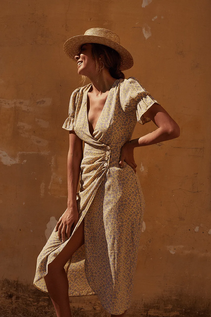 Solana Wrap Dress - Yellow