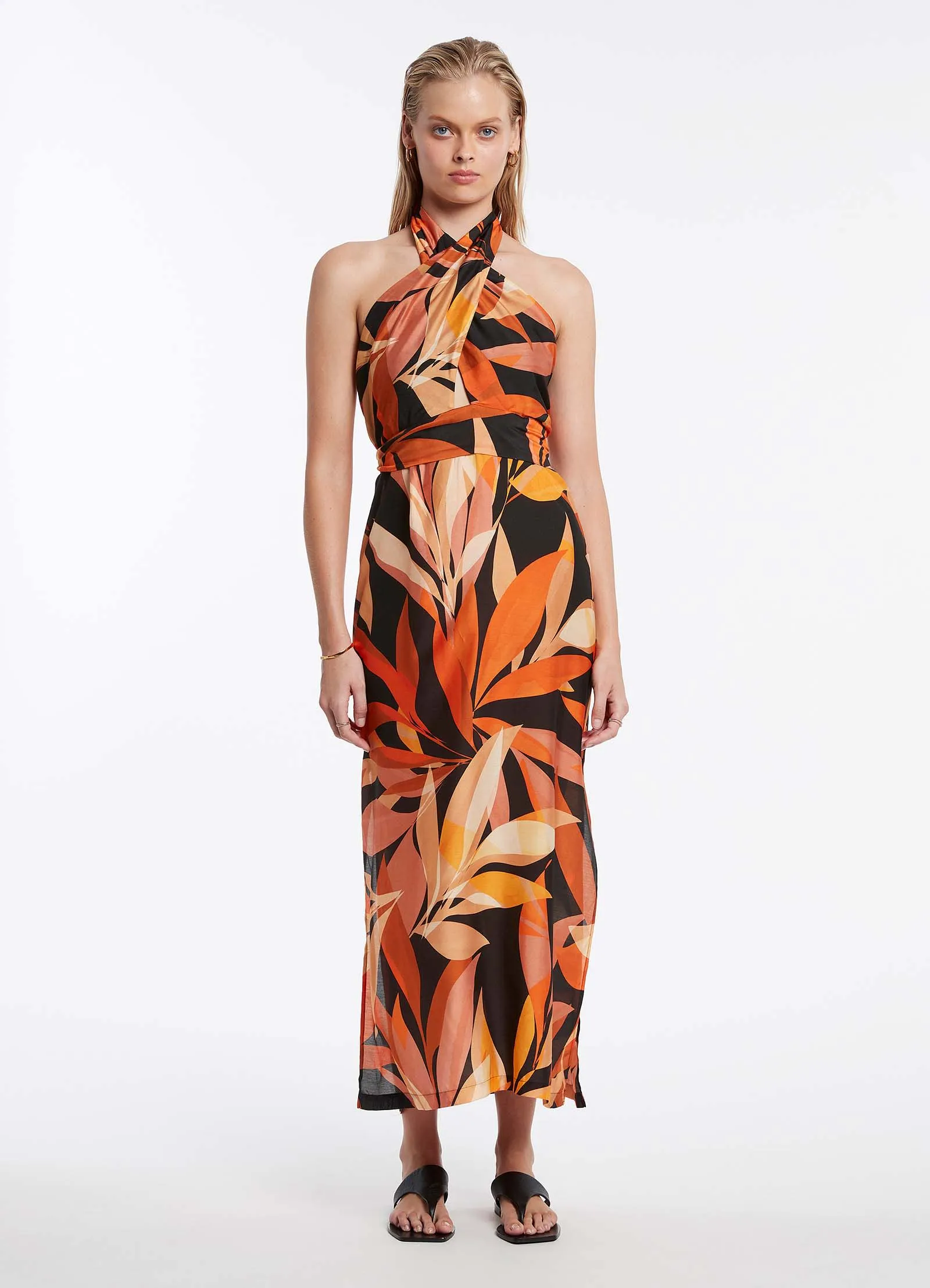 Solari Wrap Front Dress - Tangerine