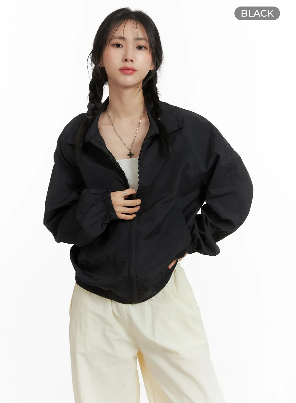 Solid Collar Windbreaker Jacket OM412