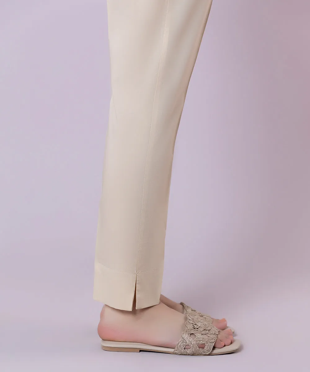 Solid Cotton Cigarette Pants