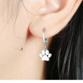 Solid Drop Paw Cat Hoop Earrings in Solid 925 Sterling Silver