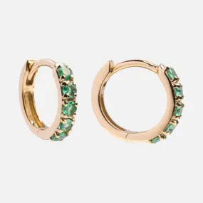 Solid Gold Emerald Huggie Hoops