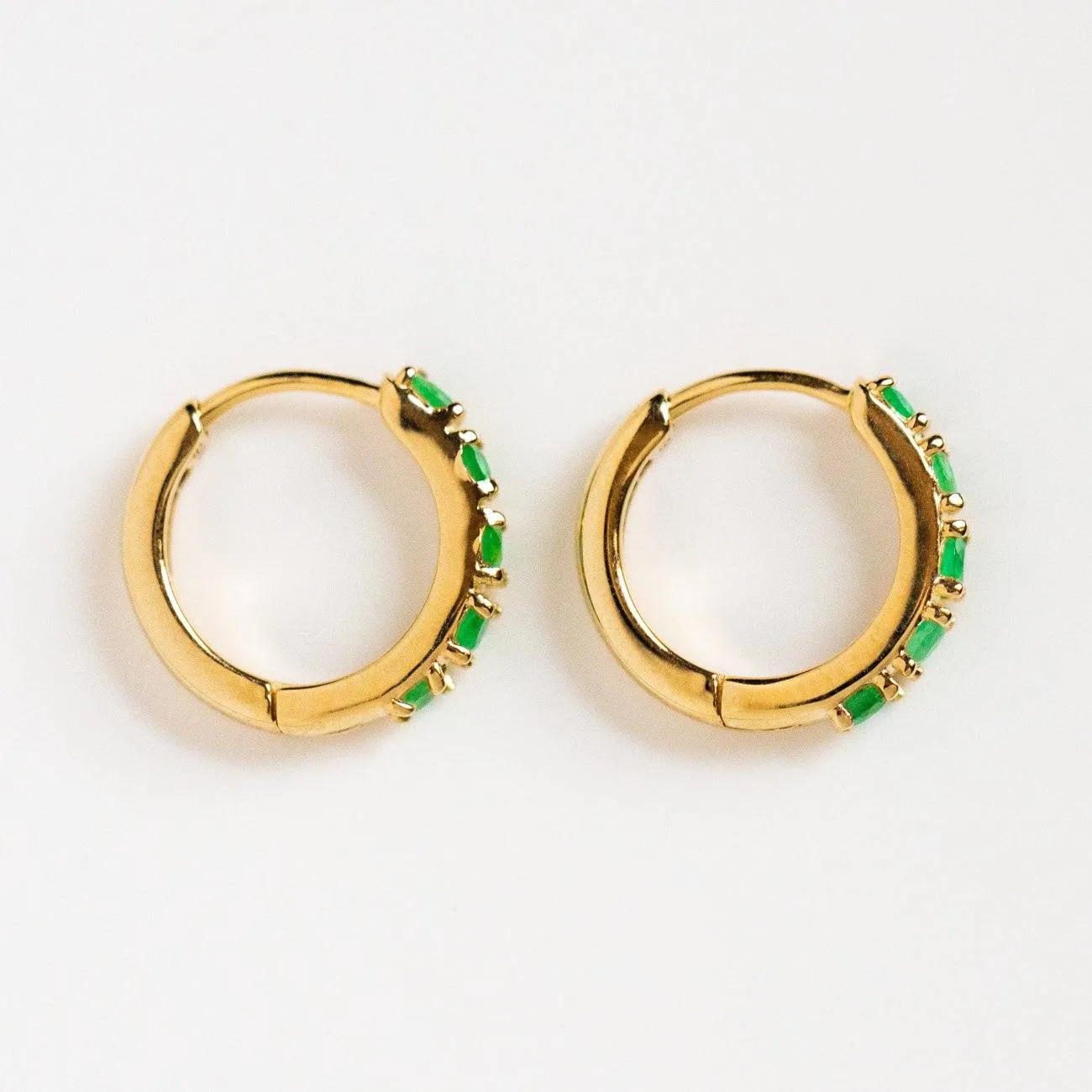 Solid Gold Emerald Huggie Hoops