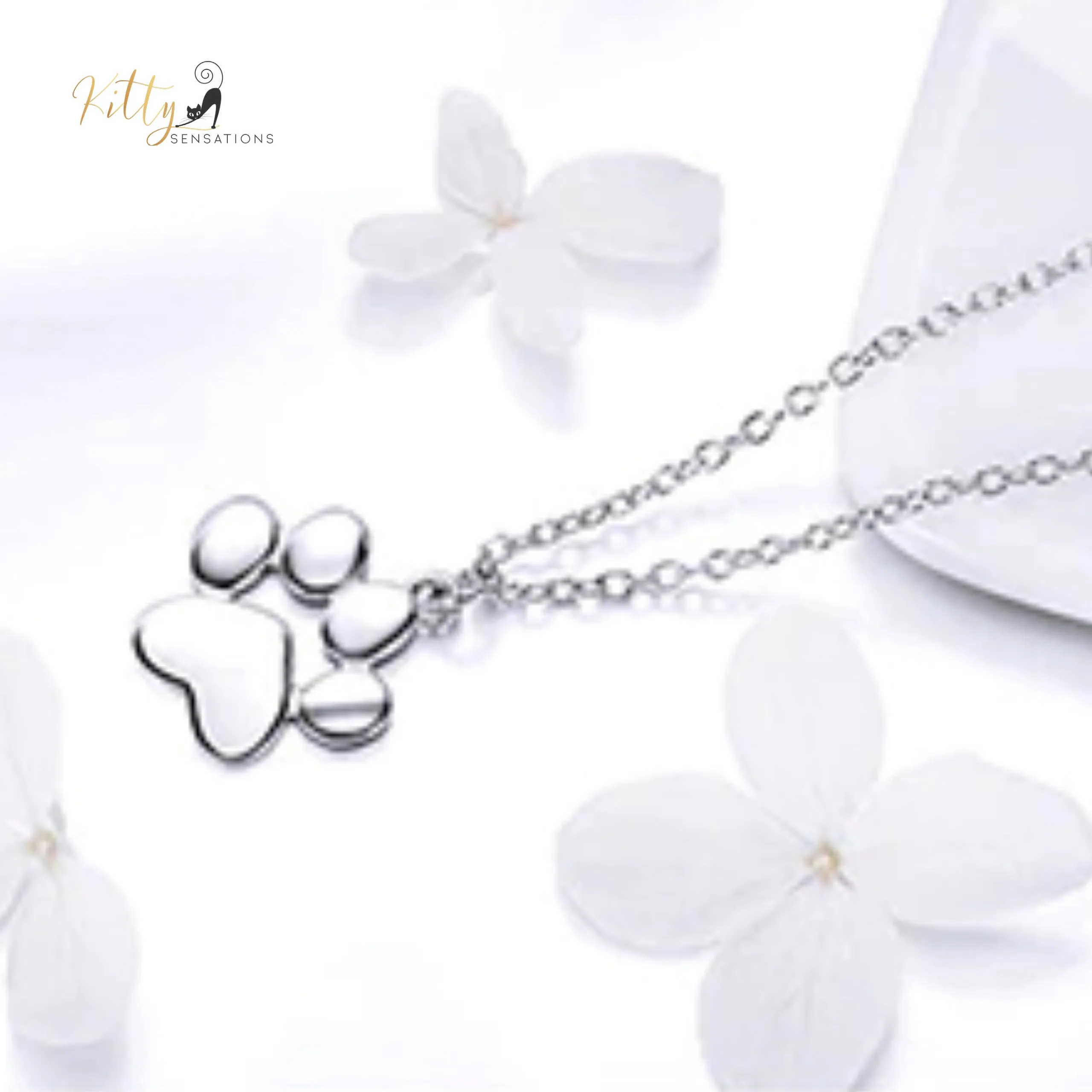 Solid Kitty Paw Necklace in Solid 925 Sterling Silver (Platinum or Rose Gold Plated)