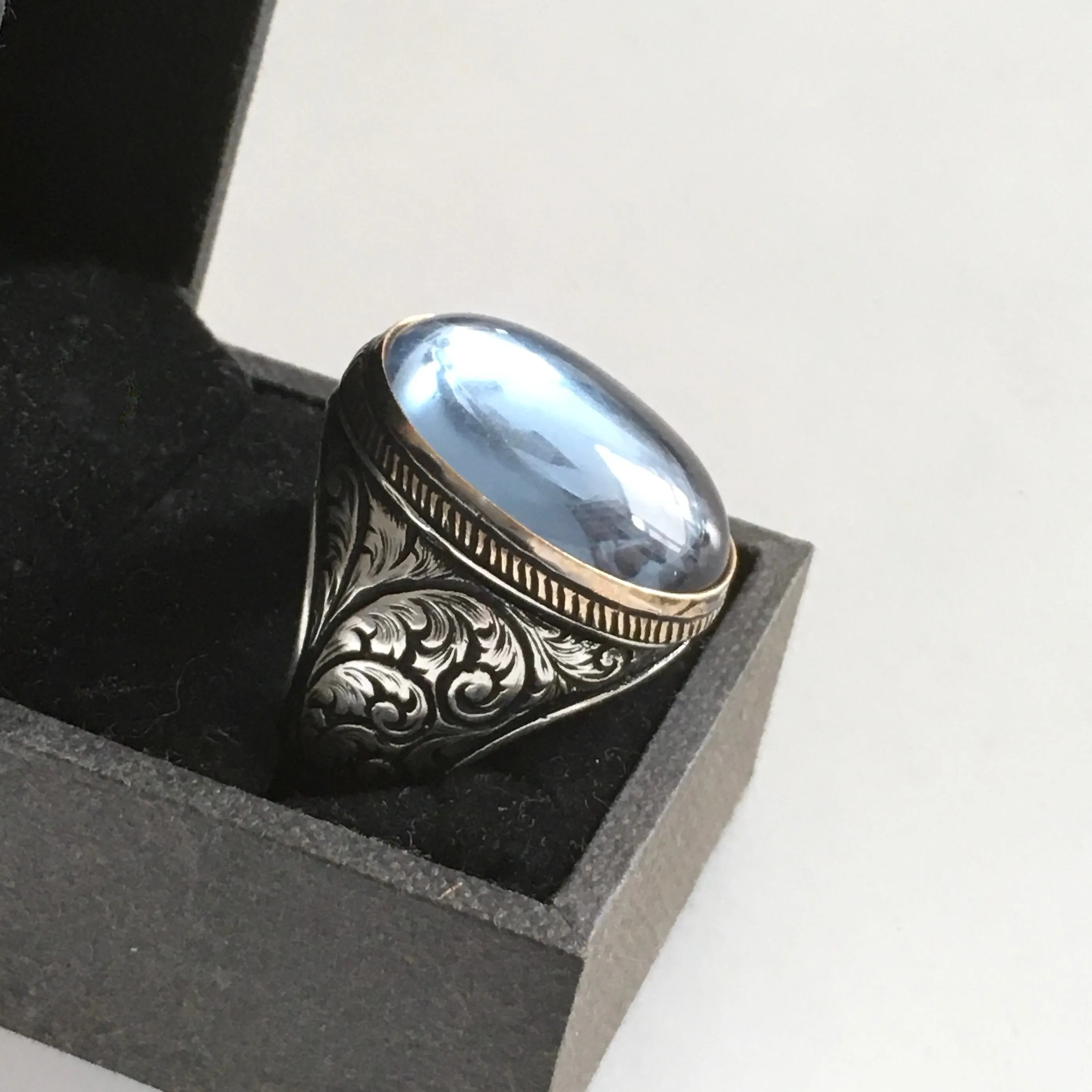 Sterling Silver Men's Ring Aquamarine Gemstone Elegant Artisan Jewelry Handmade