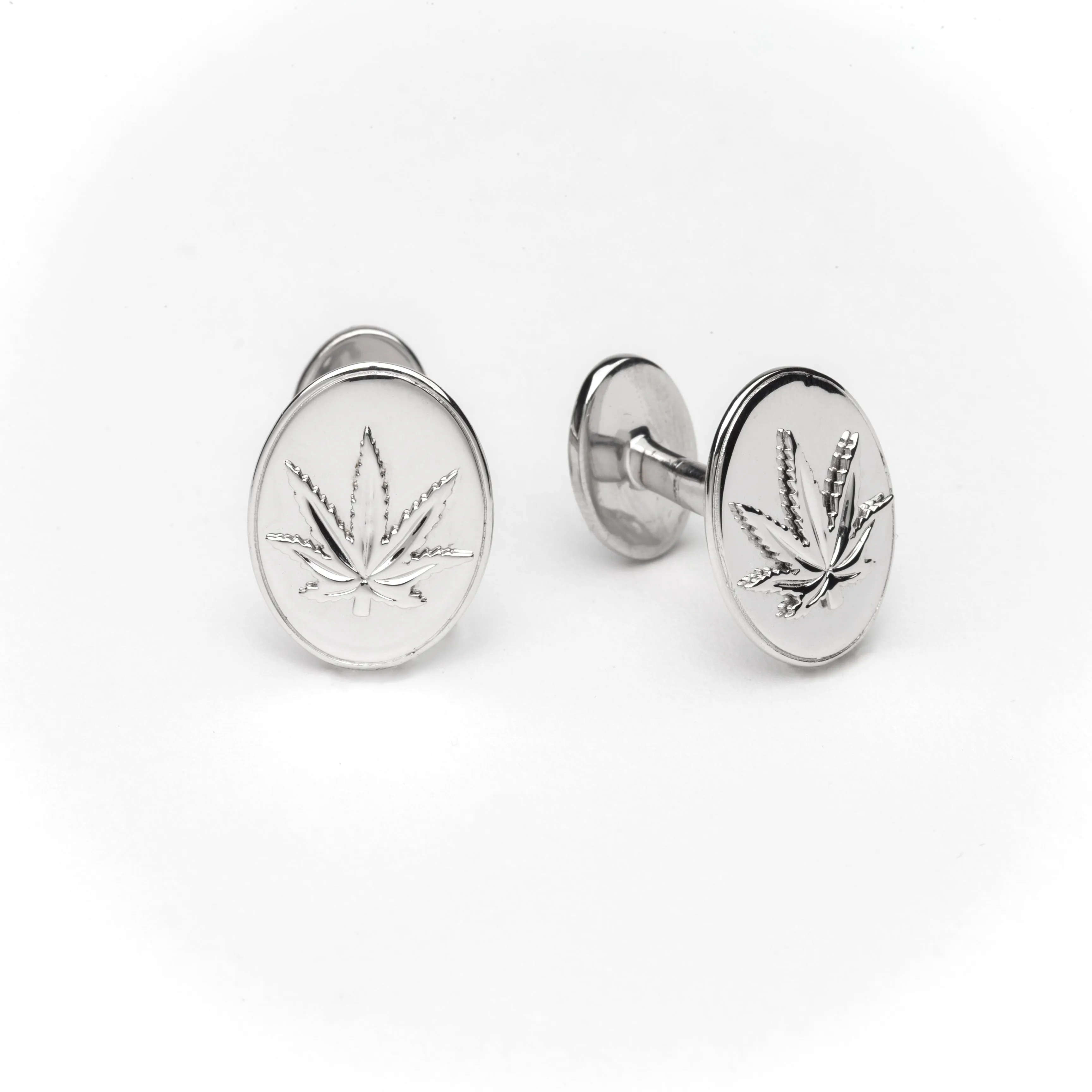 Sterling Silver Sativa Leaf Oval Cufflinks