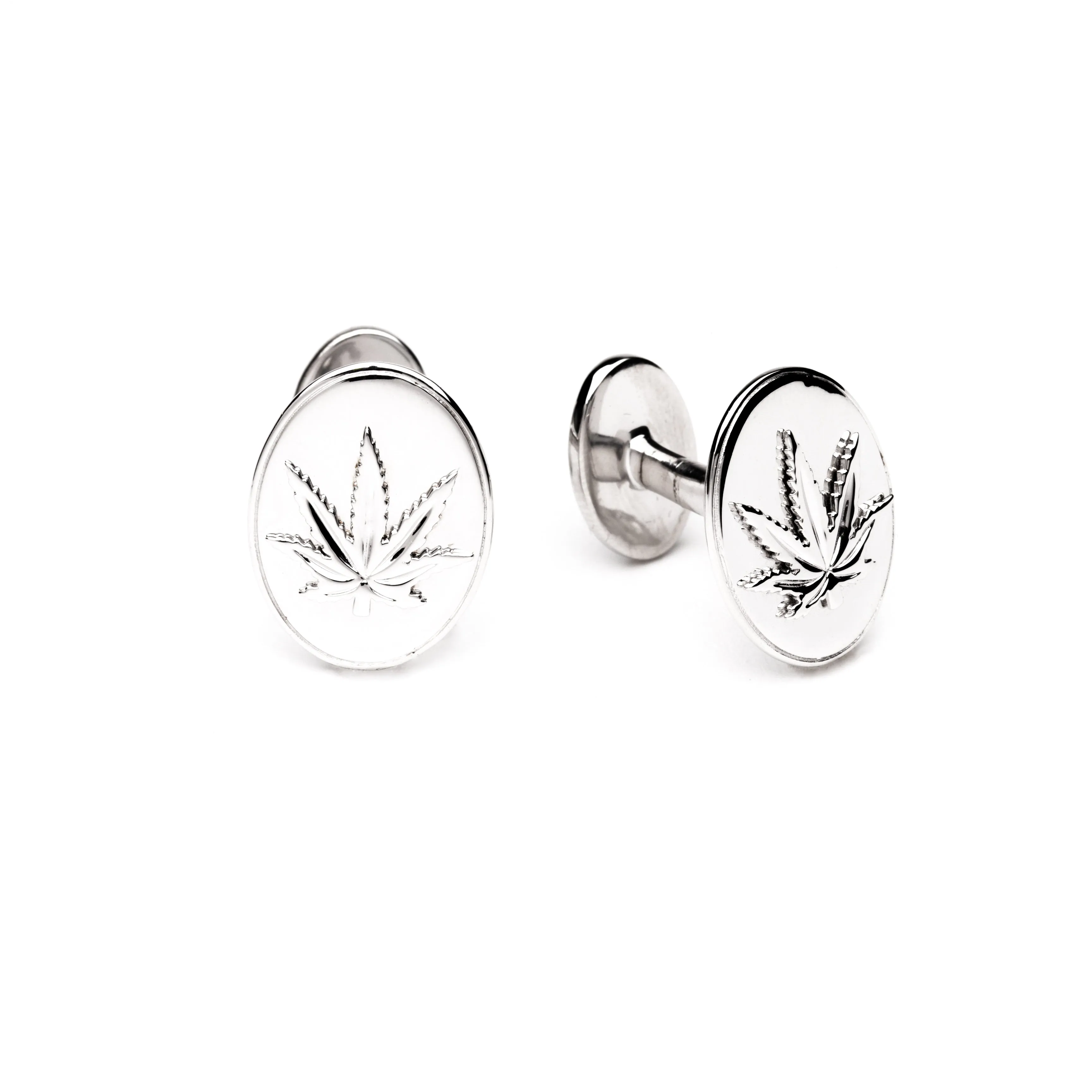 Sterling Silver Sativa Leaf Oval Cufflinks