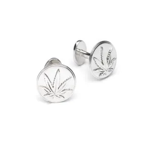 Sterling Silver Sativa Leaf Round Cufflinks