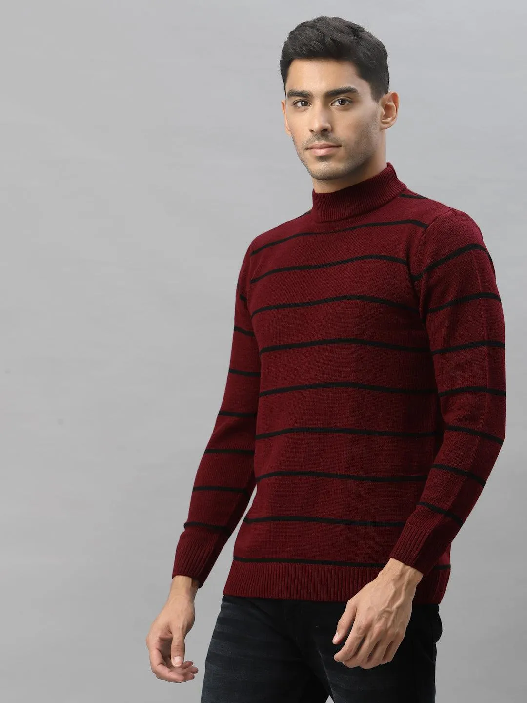 Style Quotient Men Maroon & Black Striped Pullover