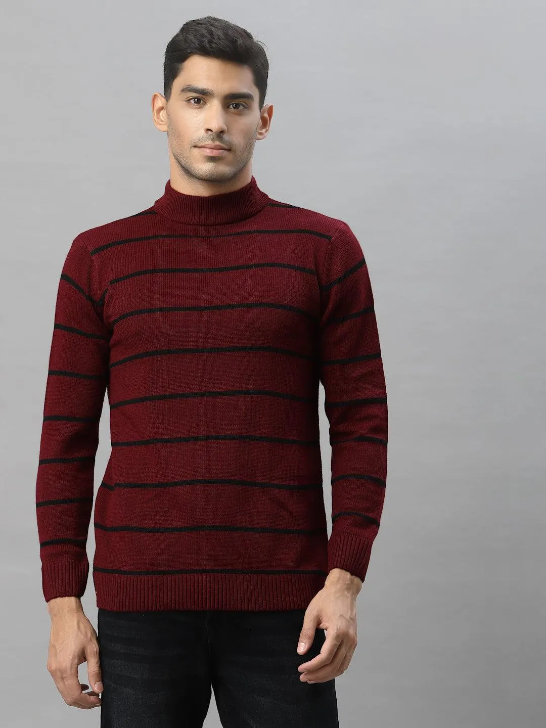 Style Quotient Men Maroon & Black Striped Pullover