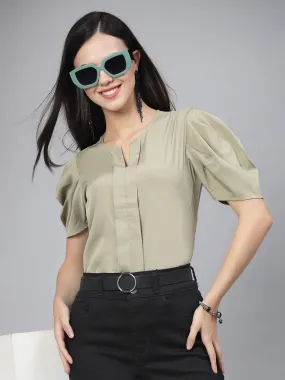 Style Quotient Women Green Solid Polyester Regular Smart Casual Top