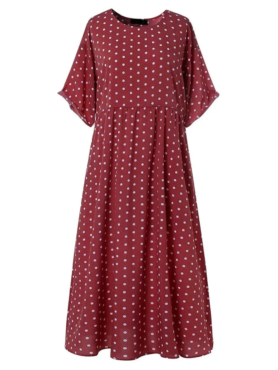 Stylish Polka Dot Maxi Dress for Women in Green, Blue, and Yellow - Elegant and Versatile with Short Sleeves