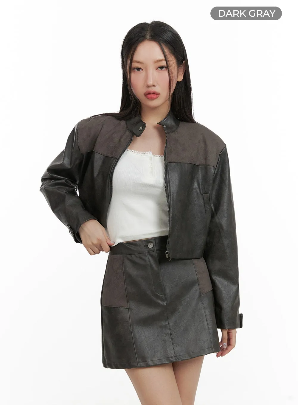 Suede Mixed Texture Crop Jacket CA415