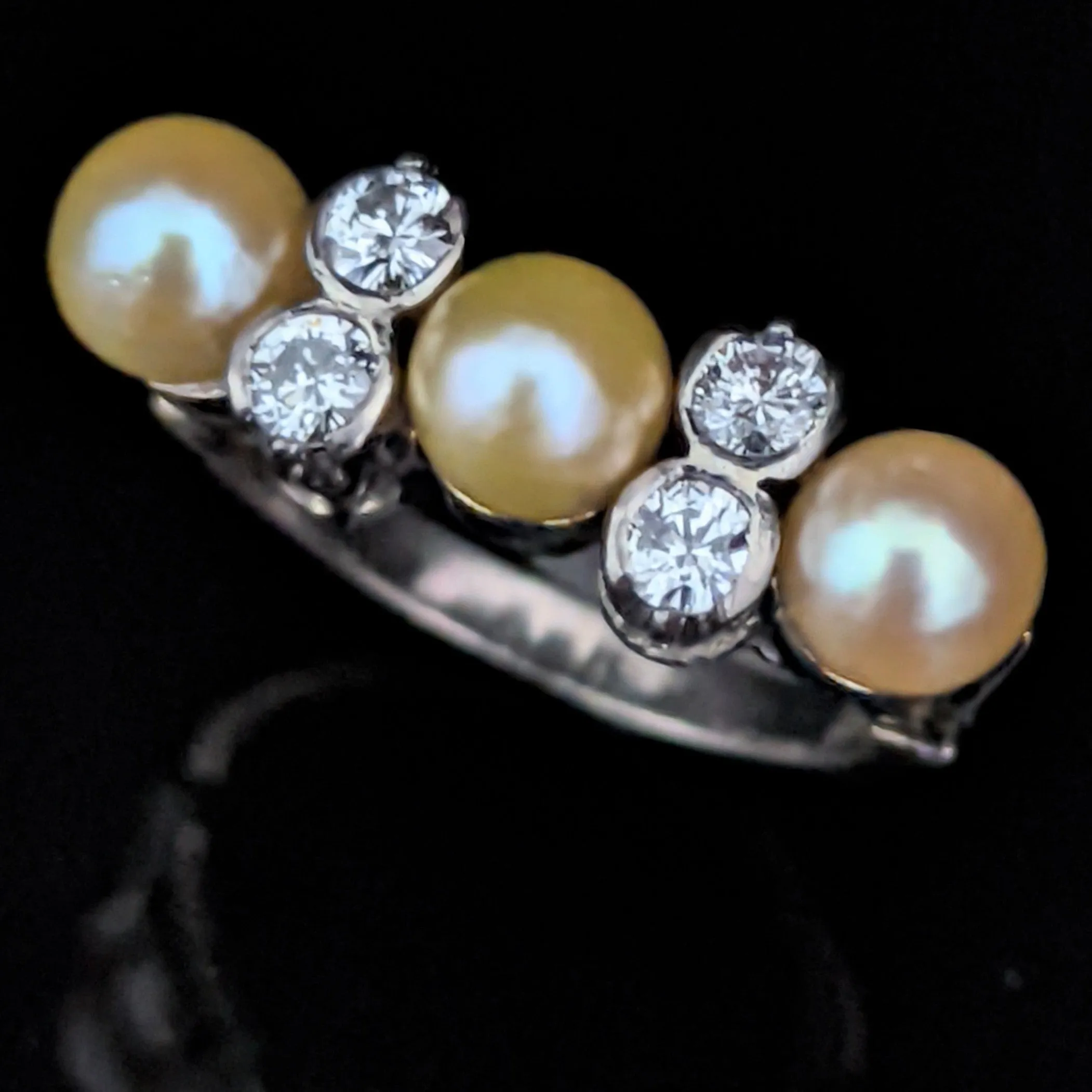 The Columbus - Vintage Diamond Pearl Platinum Cocktail Ring