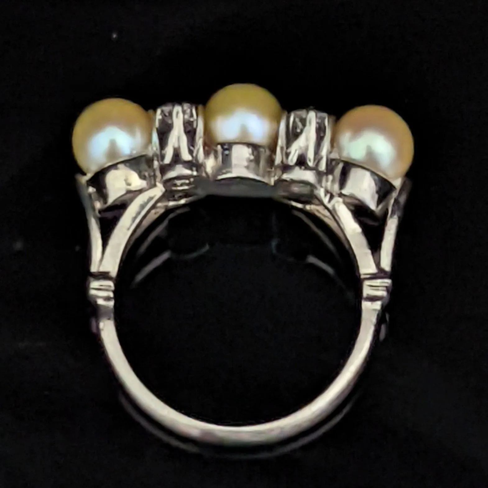 The Columbus - Vintage Diamond Pearl Platinum Cocktail Ring