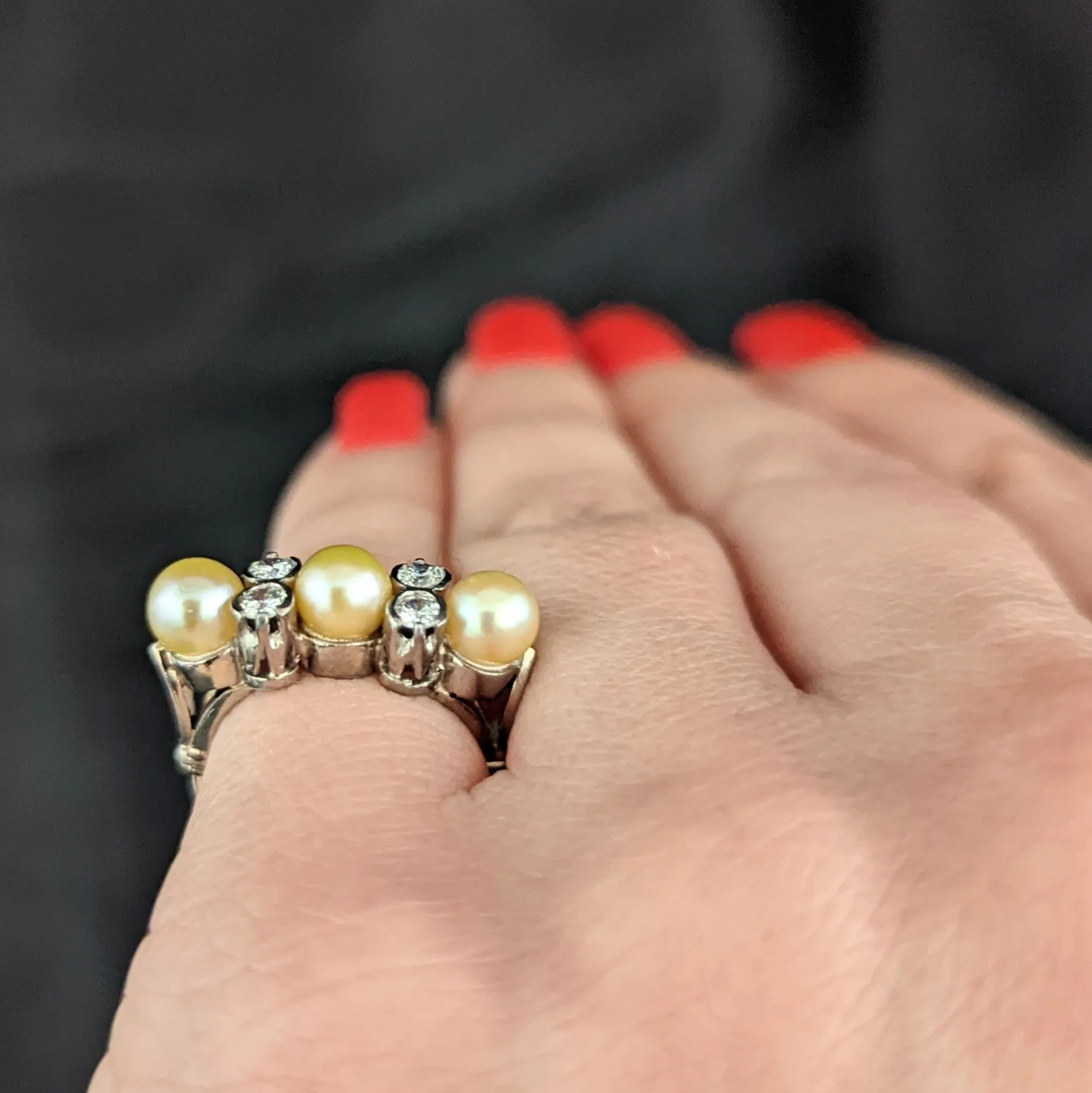 The Columbus - Vintage Diamond Pearl Platinum Cocktail Ring