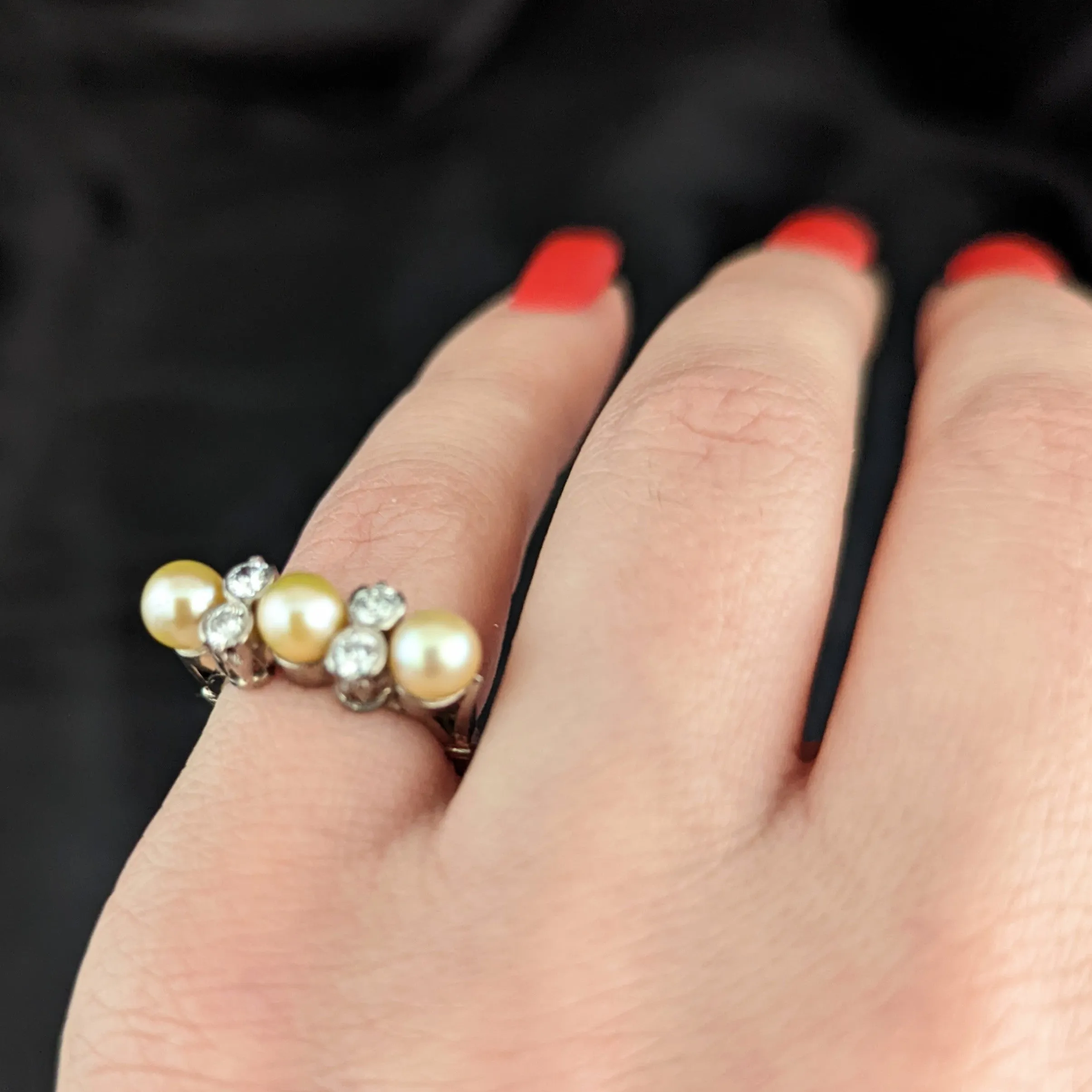 The Columbus - Vintage Diamond Pearl Platinum Cocktail Ring