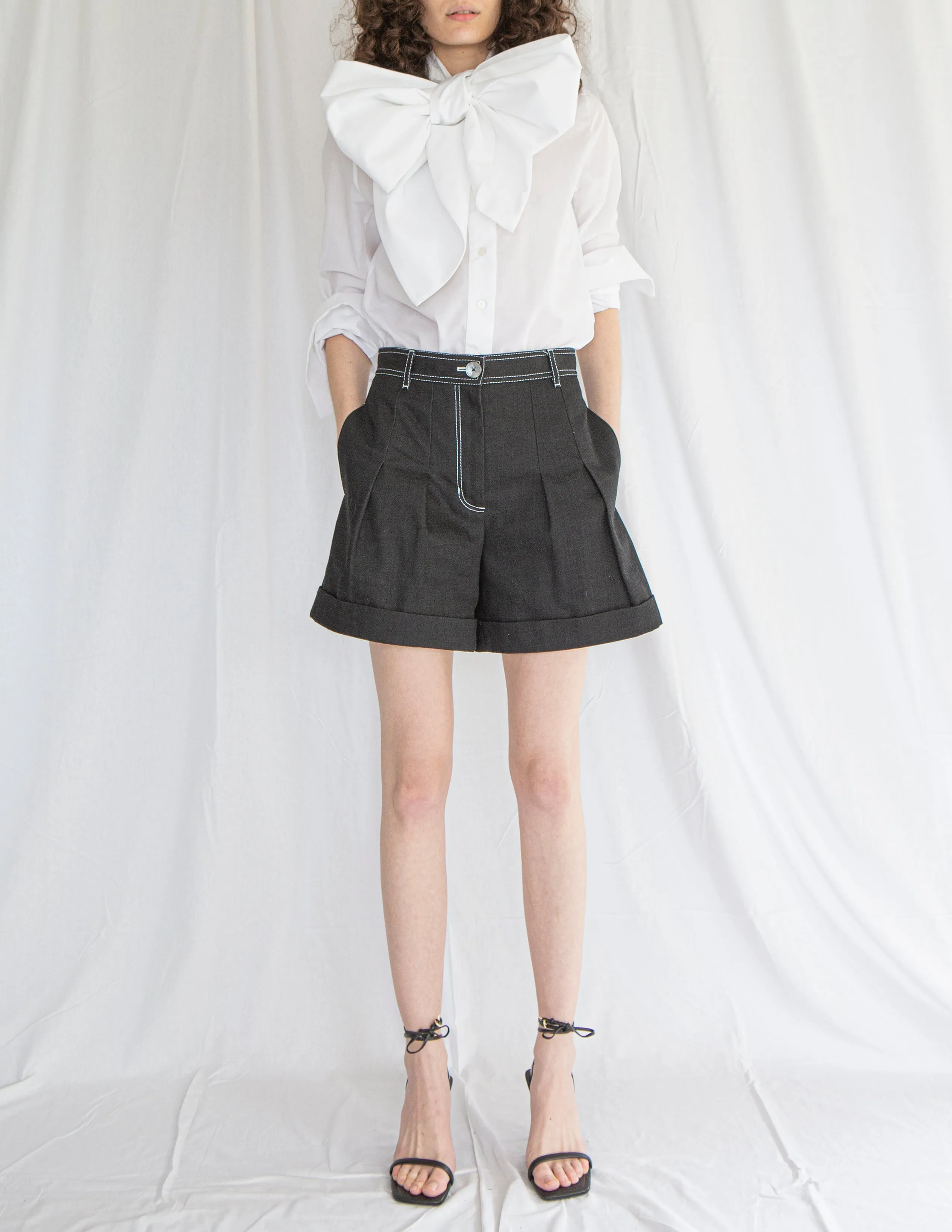 The Original CL Big Bow Shirt in White Poplin