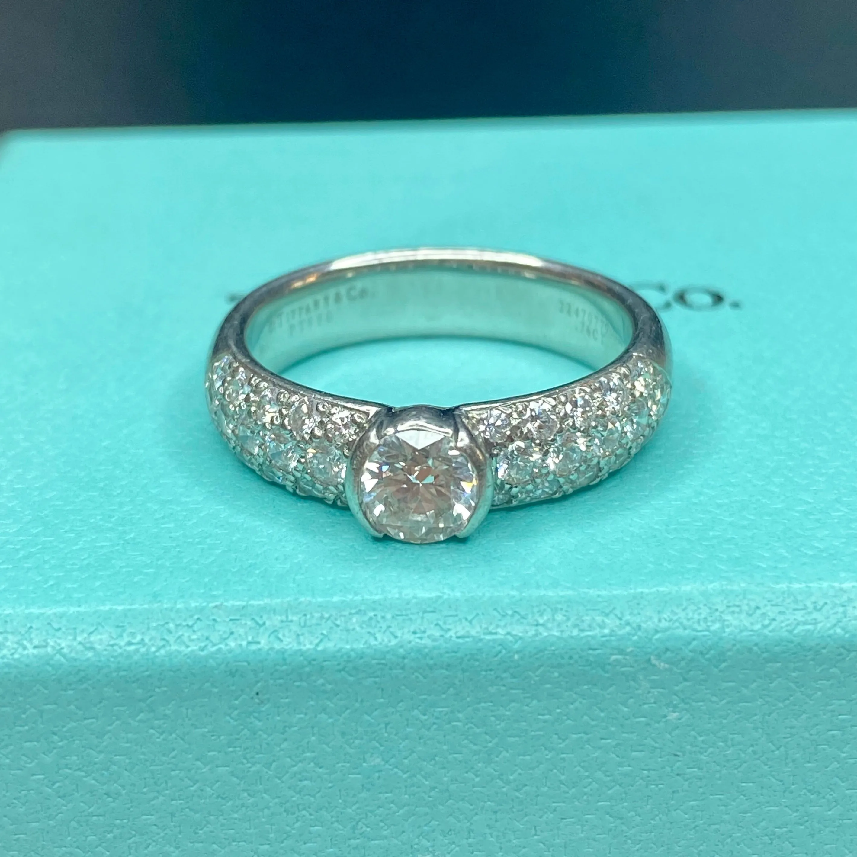 Tiffany & Co. Platinum Etoile Diamond Engagement Ring with Original Certificate Size 10