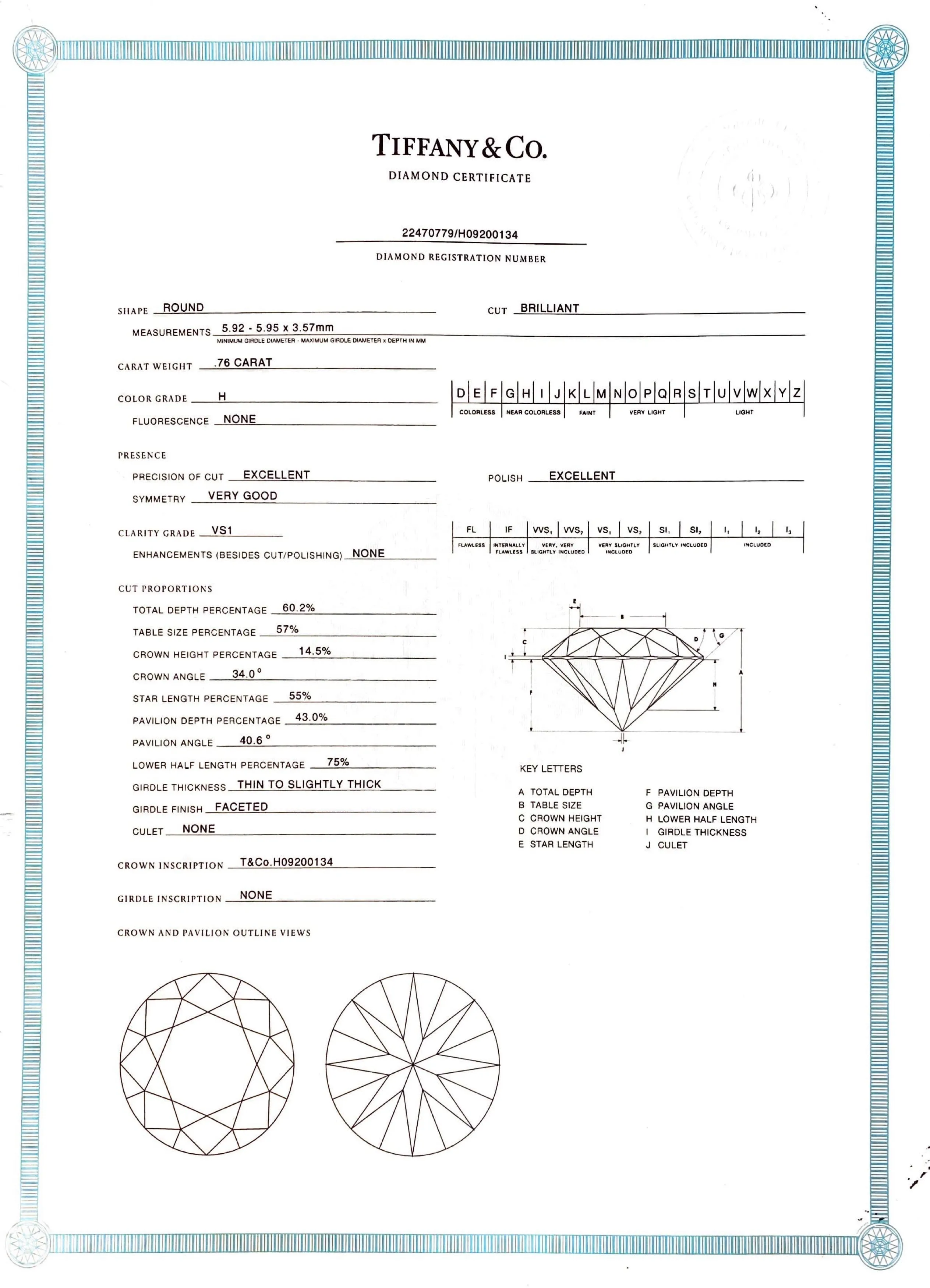 Tiffany & Co. Platinum Etoile Diamond Engagement Ring with Original Certificate Size 10