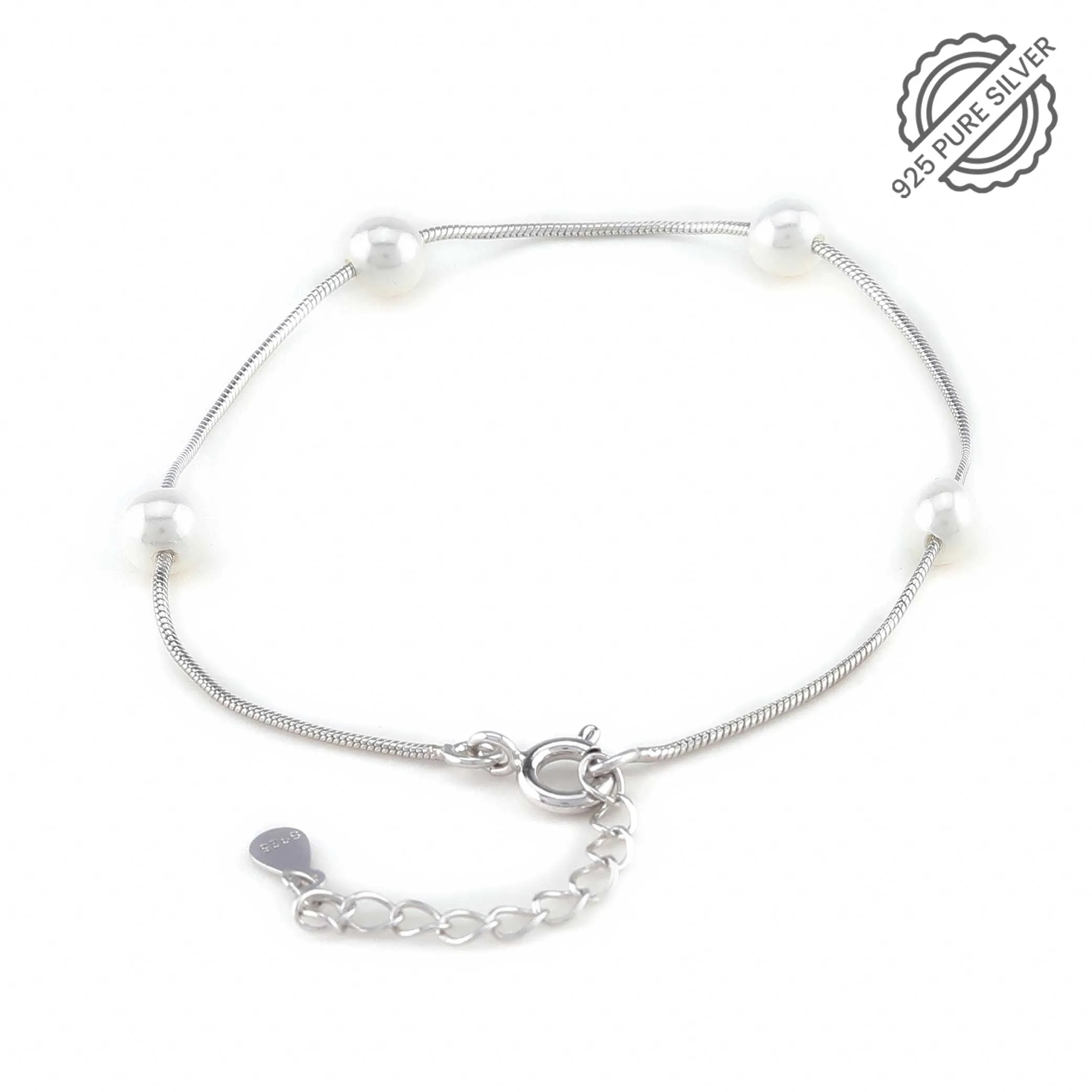 Tiny Single Line Silver Pearl Bracelet