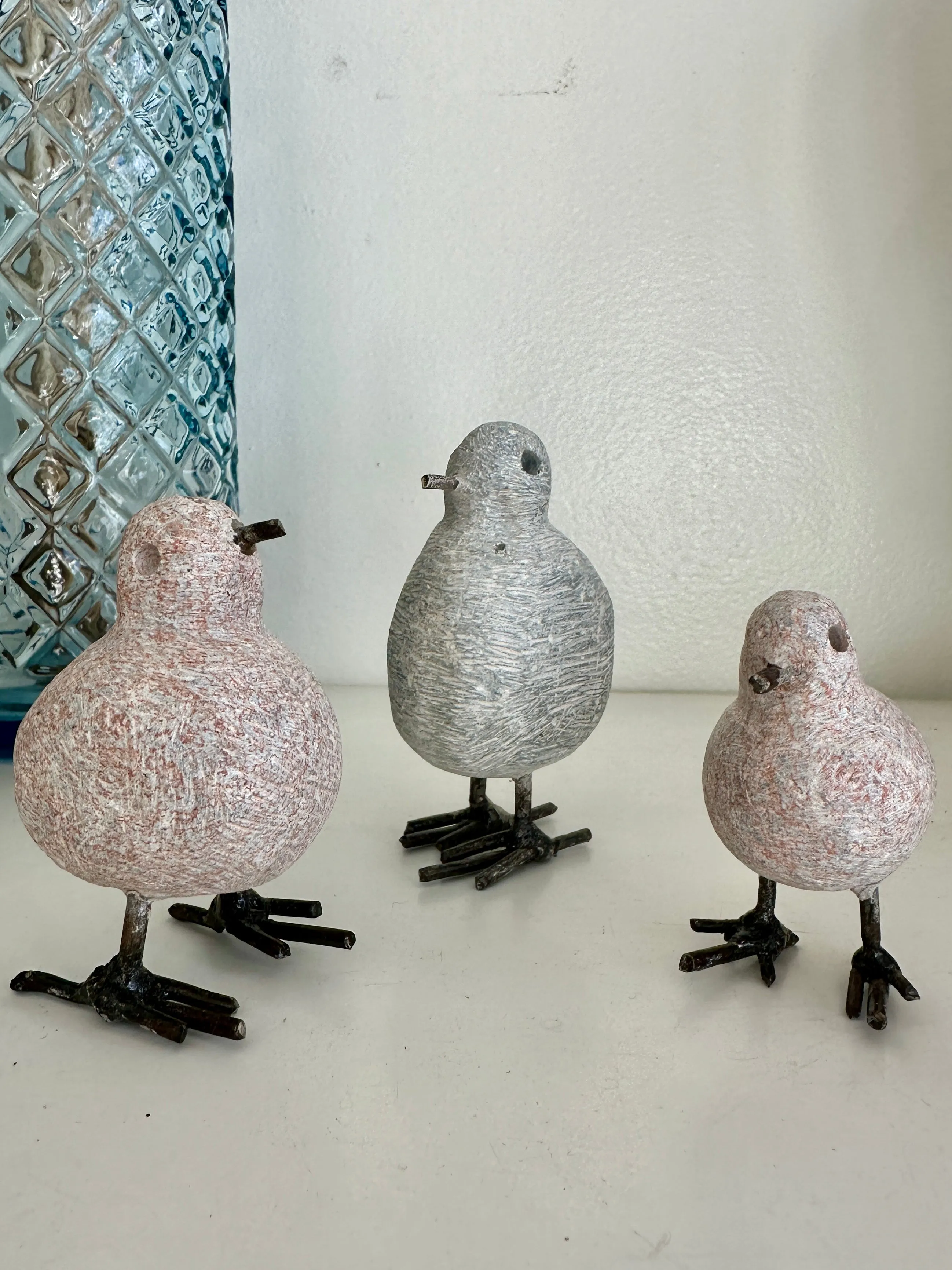 Tiny Stone and Recycled Metal Chickadee Bird Sculptures Made In Zimbabwe