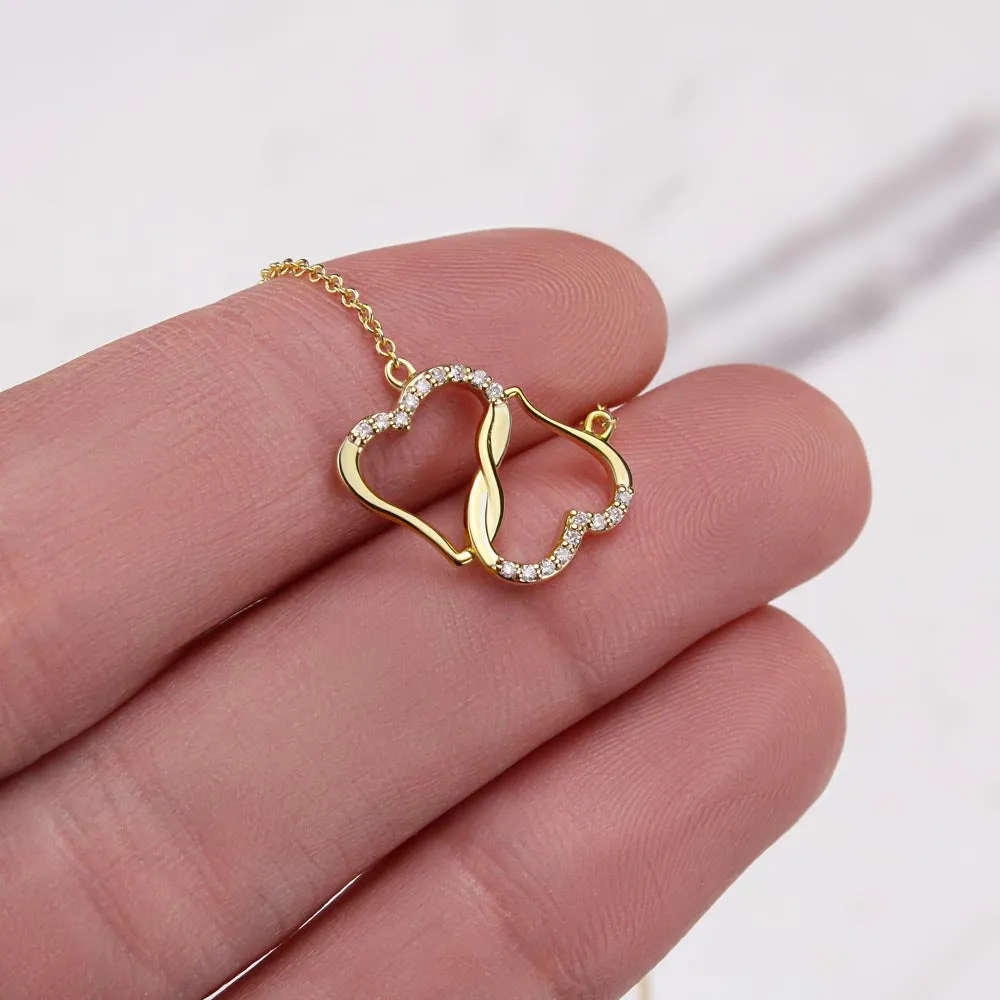 To My Beautiful Wife, If I Did Anything Right in my Life, 10K Solid Yellow Gold Hearts with Diamonds, Everlasting Love Necklace