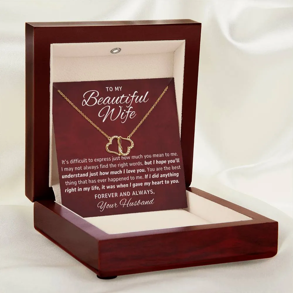 To My Beautiful Wife, If I Did Anything Right in my Life, 10K Solid Yellow Gold Hearts with Diamonds, Everlasting Love Necklace