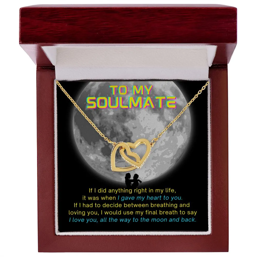 To My Soulmate I Love You All The Way to the Moon and Back Cyberpunk Edgerunner Inspired Interlocking Heart Necklace