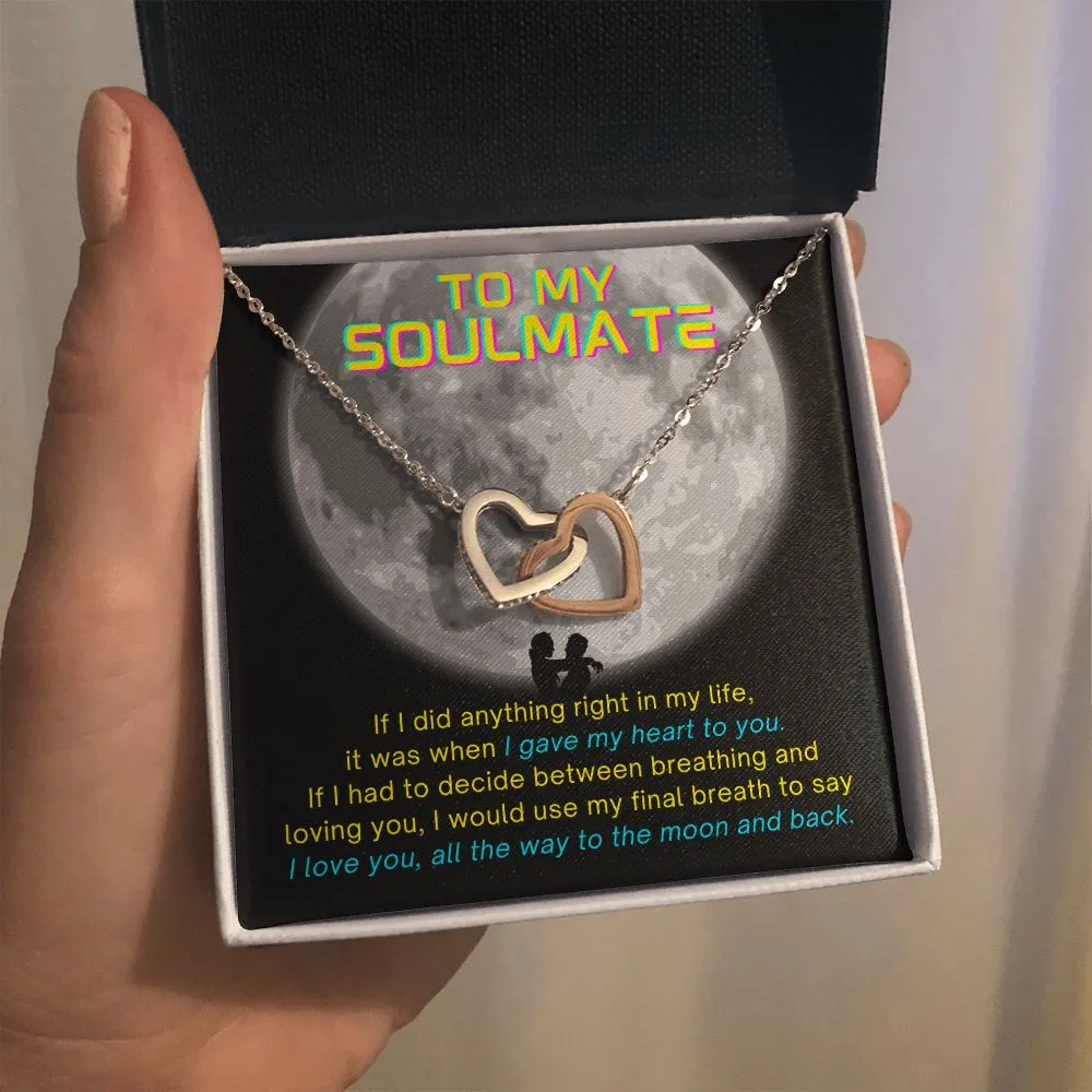 To My Soulmate I Love You All The Way to the Moon and Back Cyberpunk Edgerunner Inspired Interlocking Heart Necklace