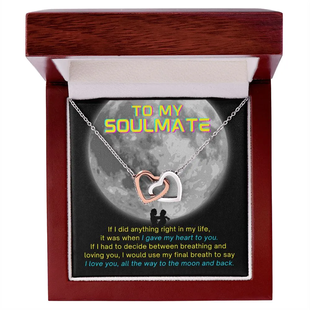 To My Soulmate I Love You All The Way to the Moon and Back Cyberpunk Edgerunner Inspired Interlocking Heart Necklace