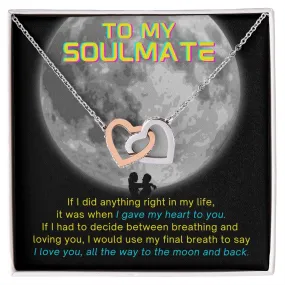 To My Soulmate I Love You All The Way to the Moon and Back Cyberpunk Edgerunner Inspired Interlocking Heart Necklace