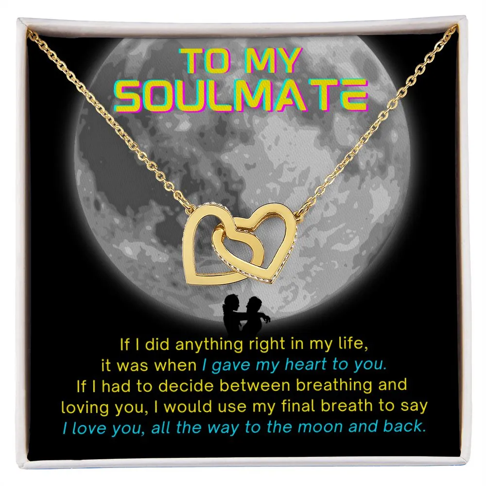 To My Soulmate I Love You All The Way to the Moon and Back Cyberpunk Edgerunner Inspired Interlocking Heart Necklace